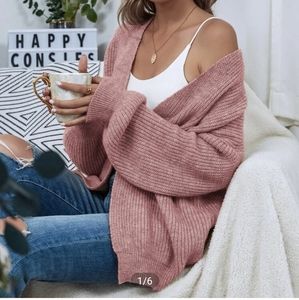 Open front drop shoulder solid cardigan sweater